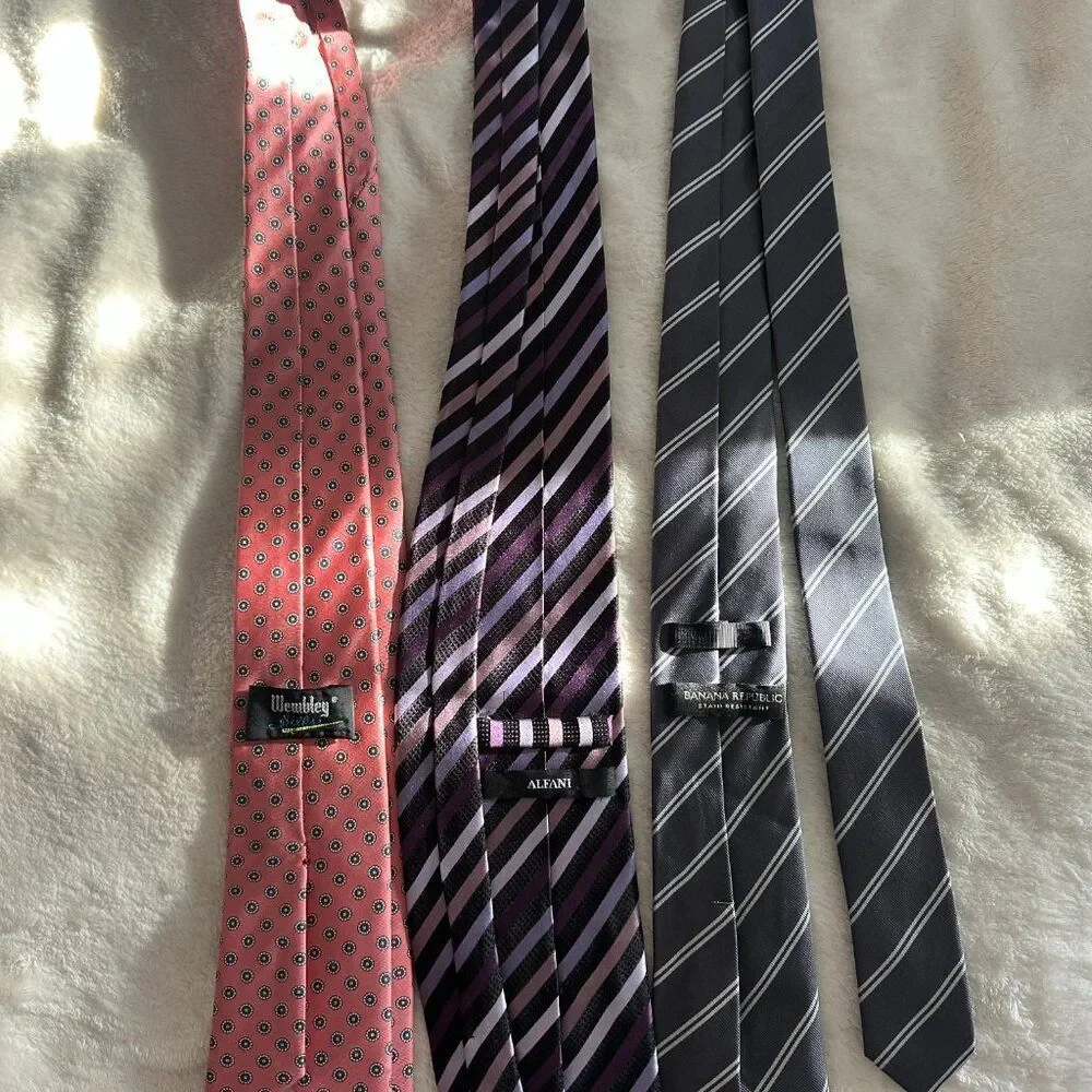 Vintage Silk Tie Lot 3 Mens Designer Neckties Alfani Banana Republic Wembley